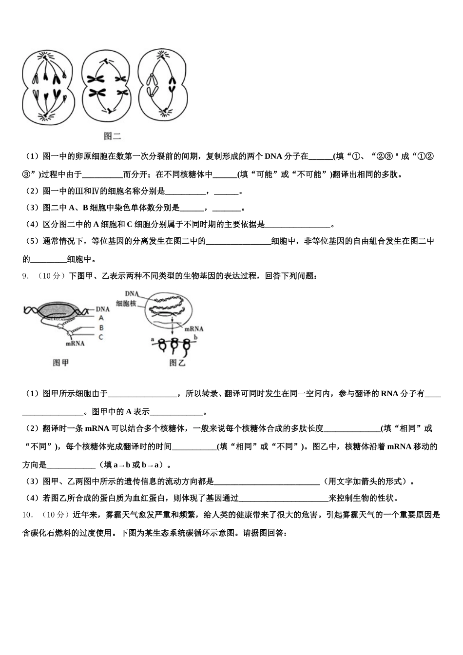 2025年上海中学高一生物第二学期期末综合测试模拟试题含解析_第3页
