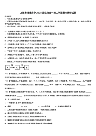 上海市杨浦高中2025届生物高一第二学期期末调研试题含解析