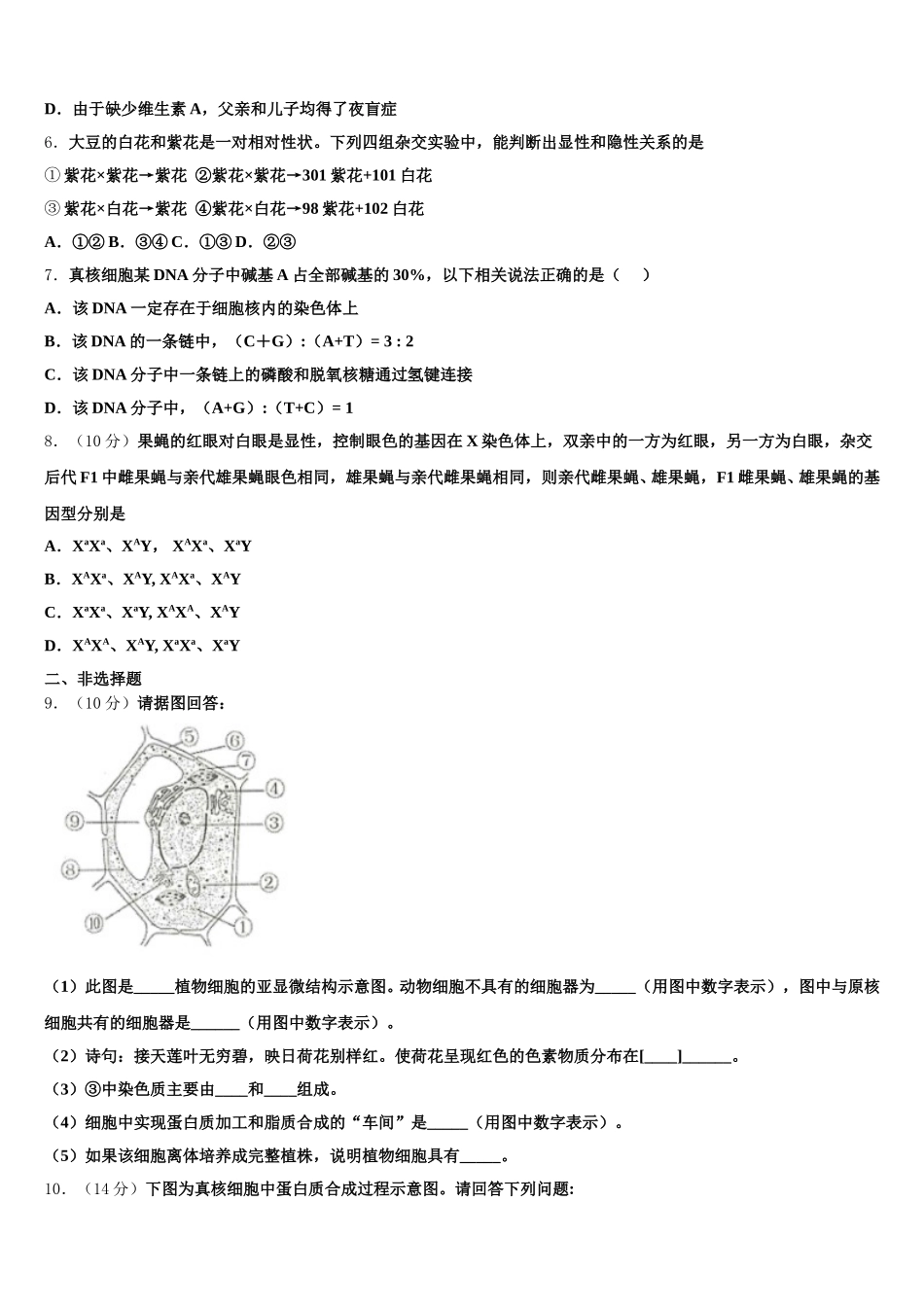华东师大二附中2024-2025学年高一下生物期末学业水平测试试题含解析_第2页