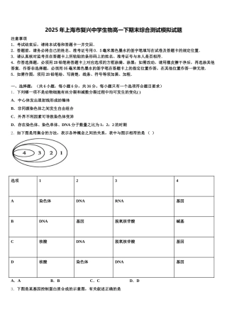 2025年上海市复兴中学生物高一下期末综合测试模拟试题含解析