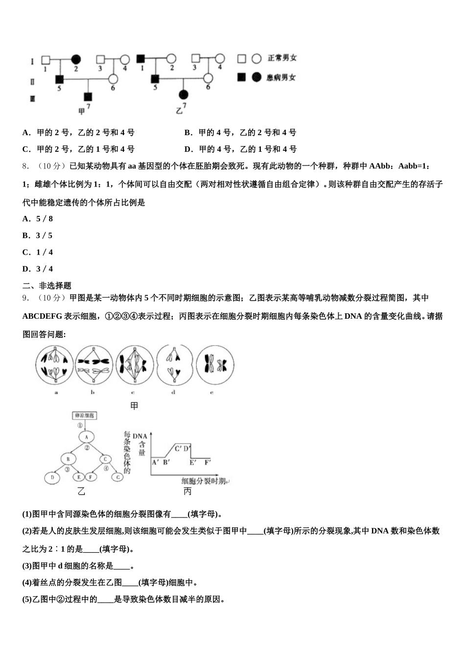 2025年上海市徐汇区上海第四中学高一生物第二学期期末检测模拟试题含解析_第2页