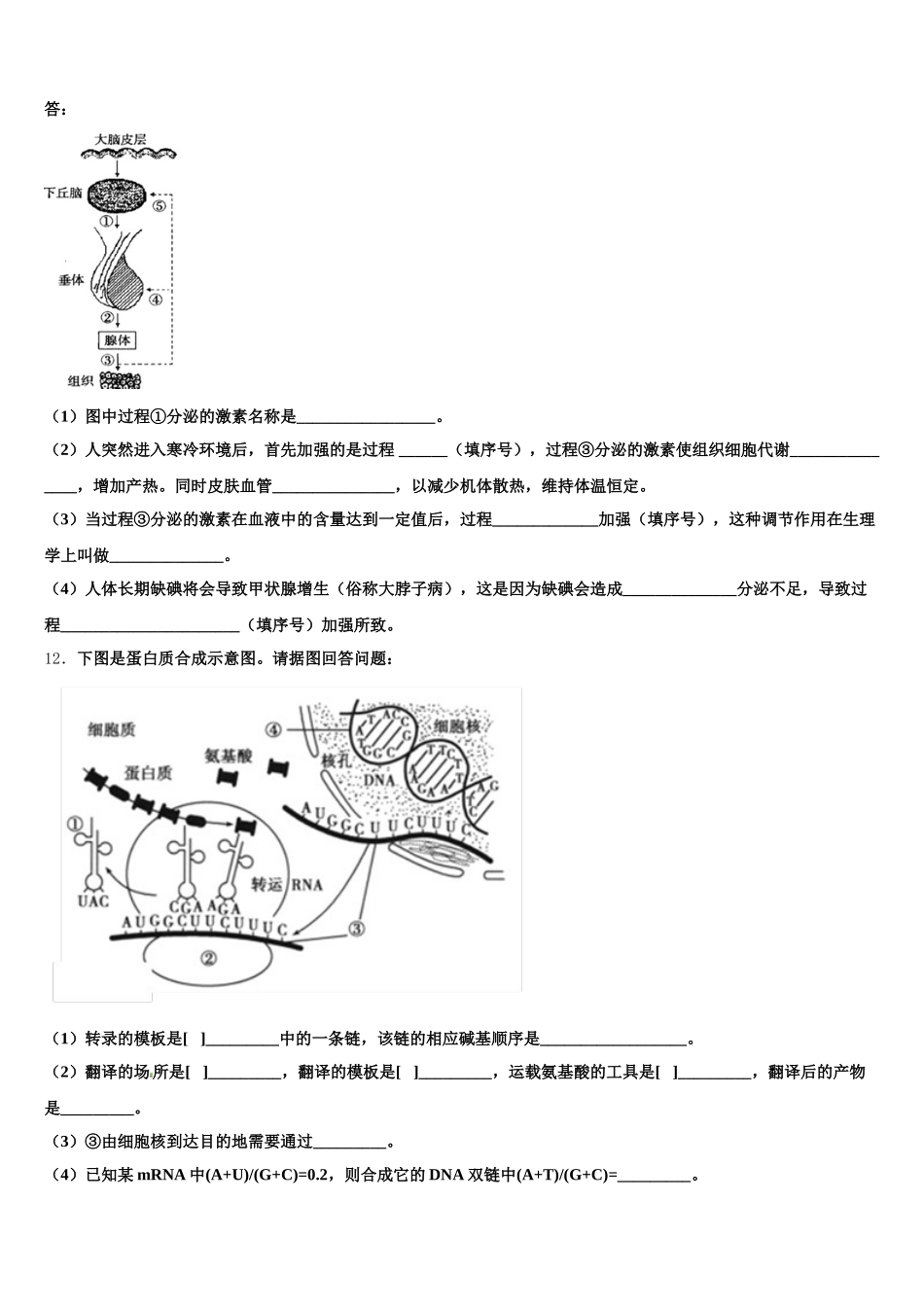 上海市宝山区吴淞中学2024-2025学年高一下生物期末学业质量监测模拟试题含解析_第3页