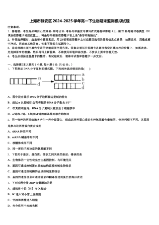 上海市静安区2024-2025学年高一下生物期末监测模拟试题含解析