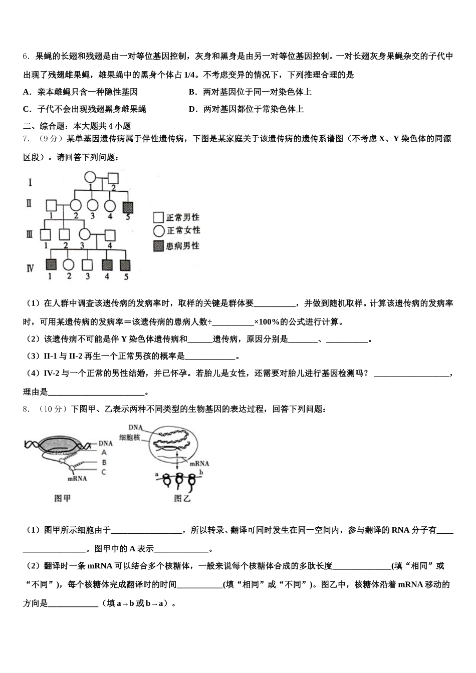 上海市市八中2025届生物高一下期末统考模拟试题含解析_第2页