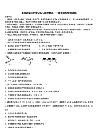 上海市华二附中2025届生物高一下期末达标检测试题含解析