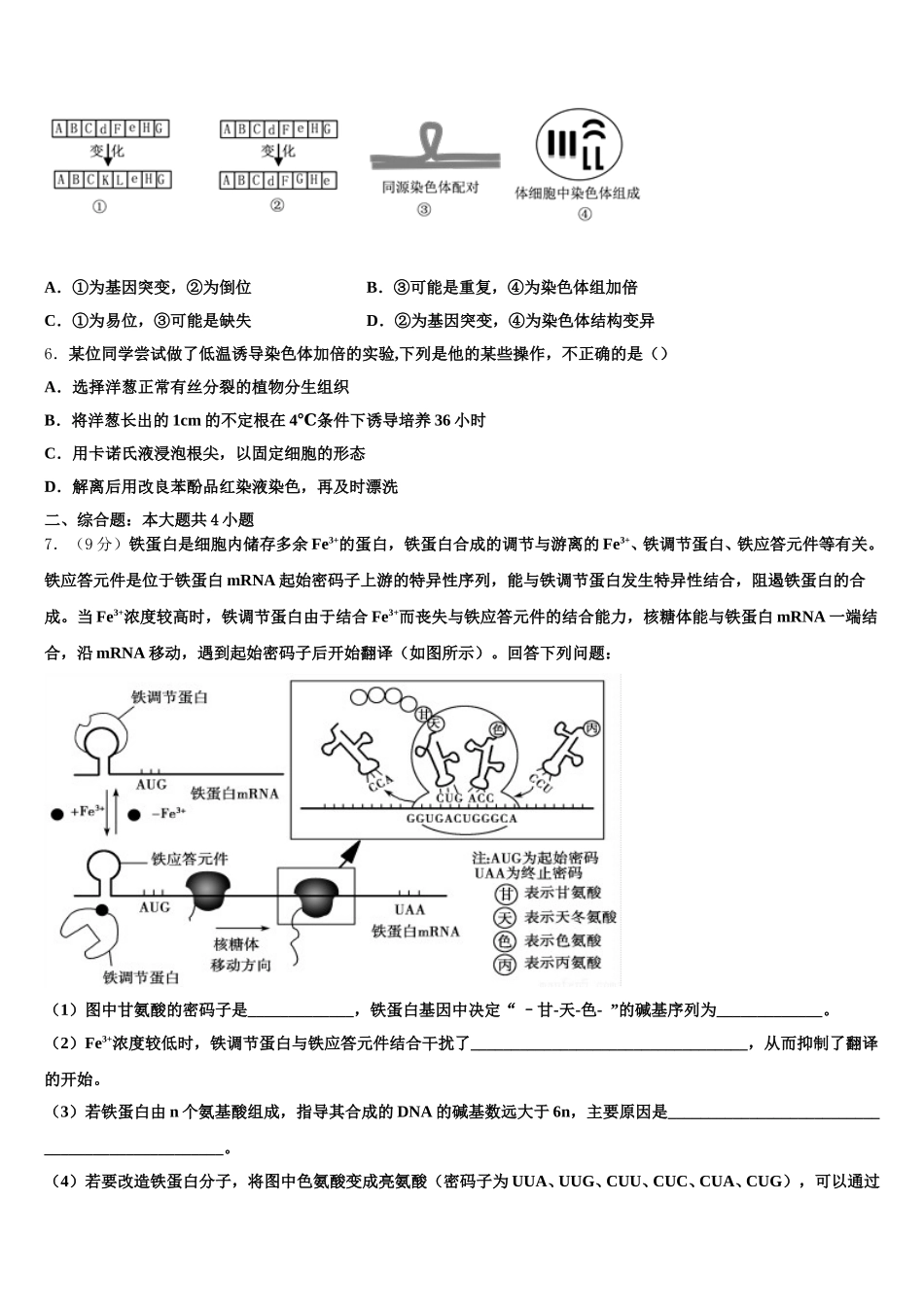 2024-2025学年上海市长宁区延安中学生物高一第二学期期末综合测试试题含解析_第2页