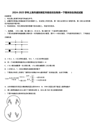 2024-2025学年上海市浦东新区市级名校生物高一下期末综合测试试题含解析