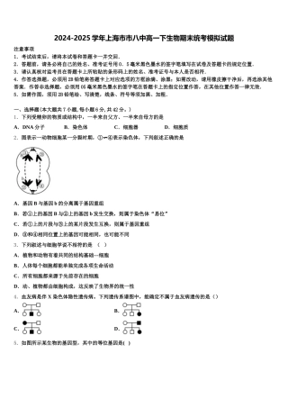 2024-2025学年上海市市八中高一下生物期末统考模拟试题含解析