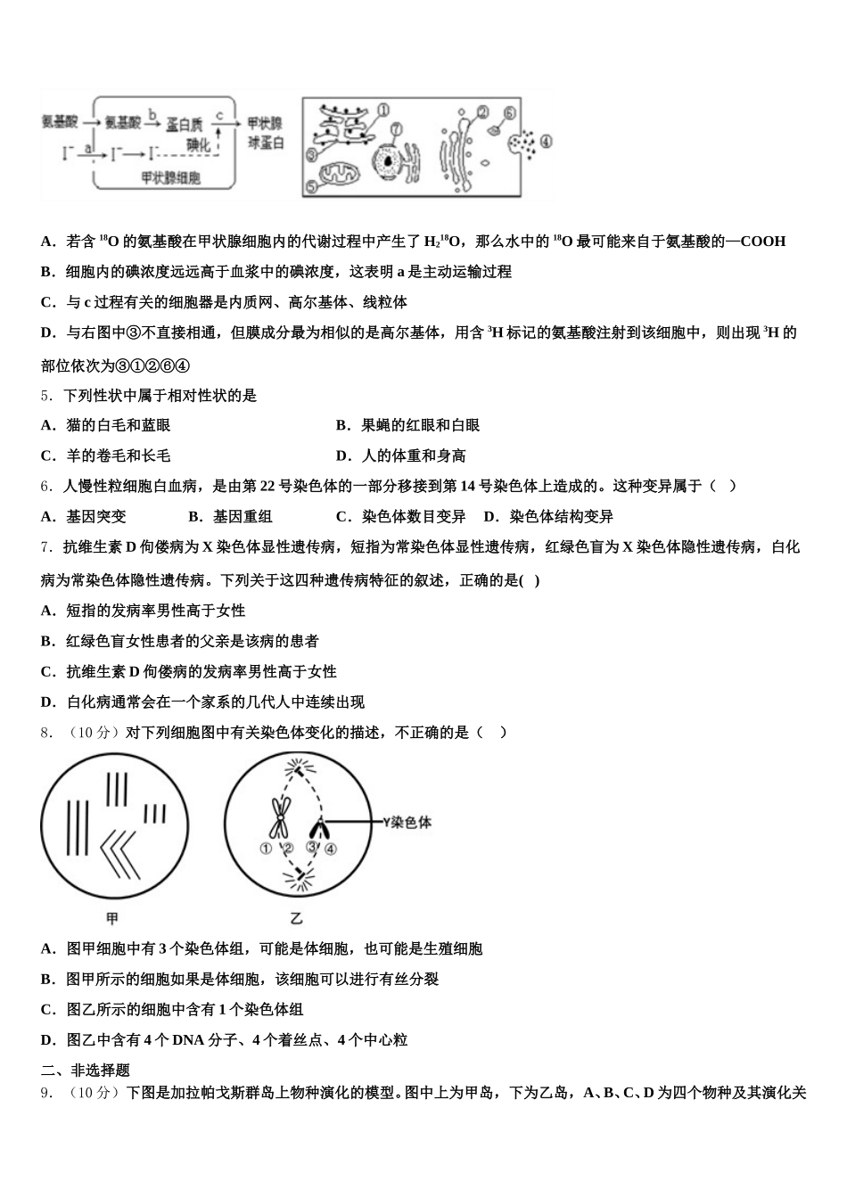 上海市宝山区行知中学2025年生物高一第二学期期末达标检测模拟试题含解析_第2页