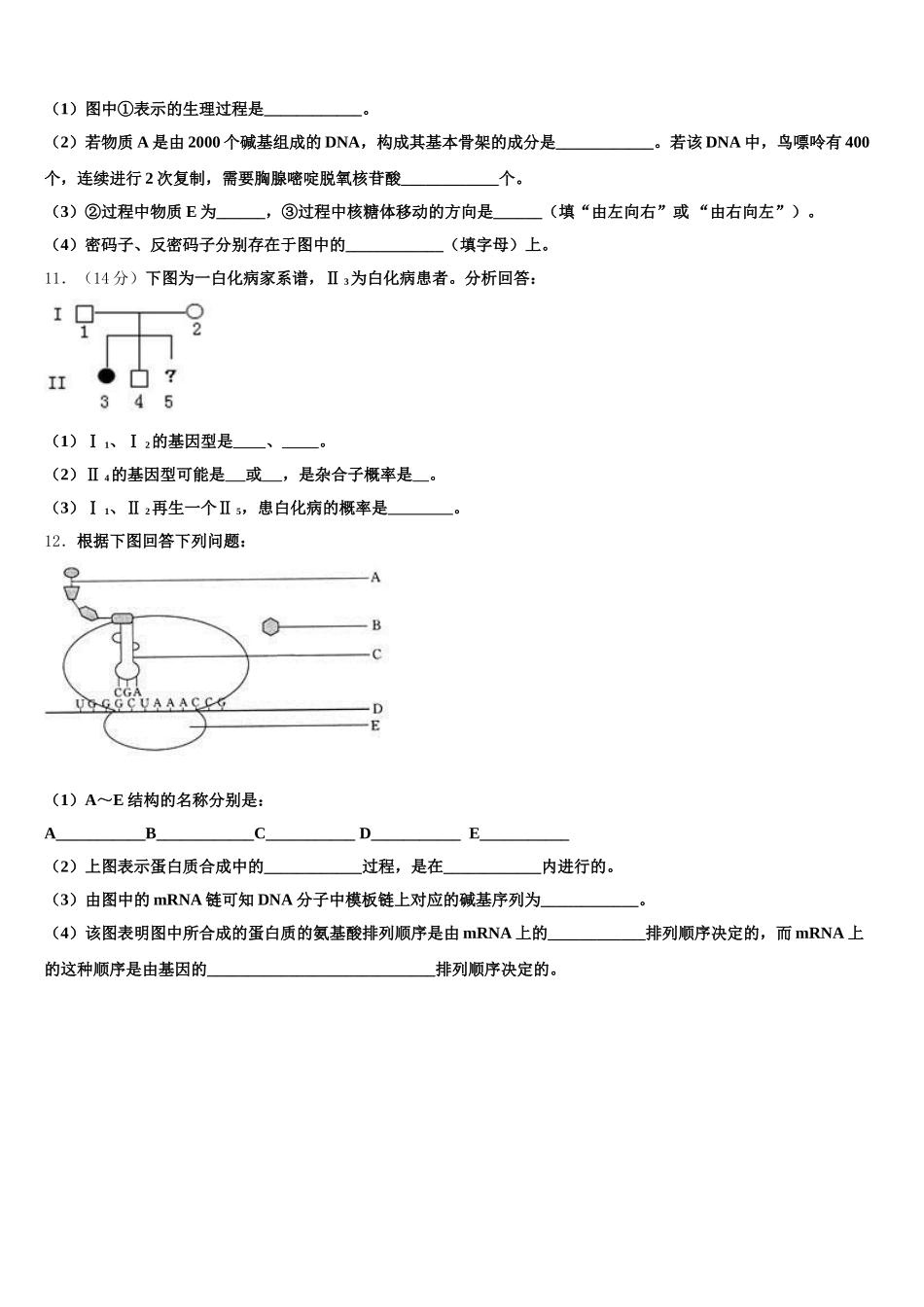 上海嘉定区安亭高级中学2024-2025学年生物高一第二学期期末统考模拟试题含解析_第3页