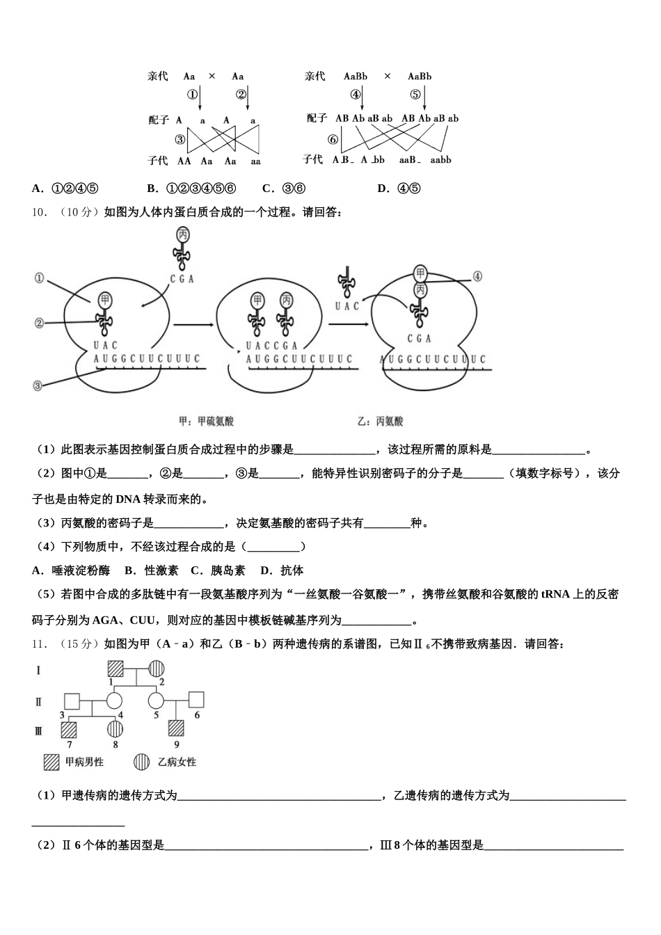 2024-2025学年上海市五十二中生物高一下期末质量检测模拟试题含解析_第3页