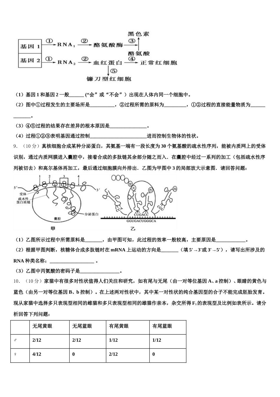 上海市五爱高级中学2025年生物高一第二学期期末考试试题含解析_第3页