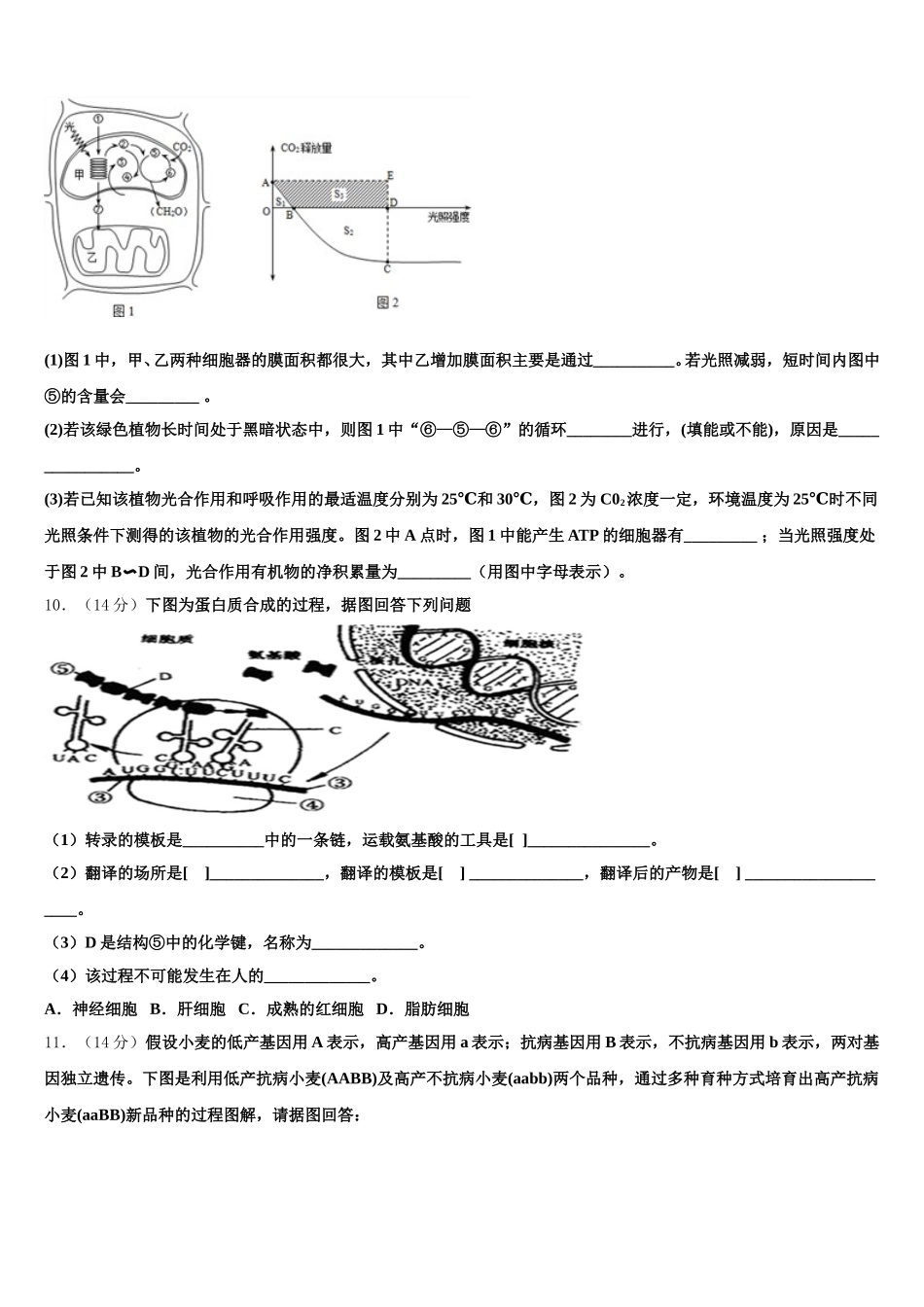2025届上海市澄衷高级中学生物高一第二学期期末综合测试试题含解析_第3页