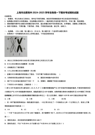 上海市北蔡高中2024-2025学年生物高一下期末考试模拟试题含解析