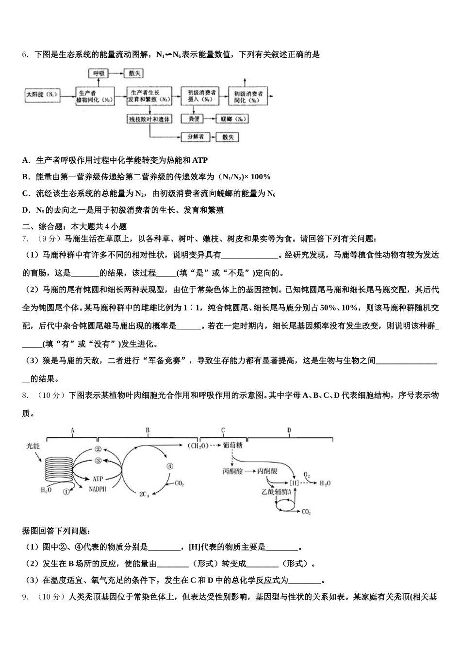 2024-2025学年上海市大同中学高一下生物期末教学质量检测模拟试题含解析_第2页