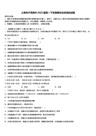 上海市卢湾高中2025届高一下生物期末达标测试试题含解析