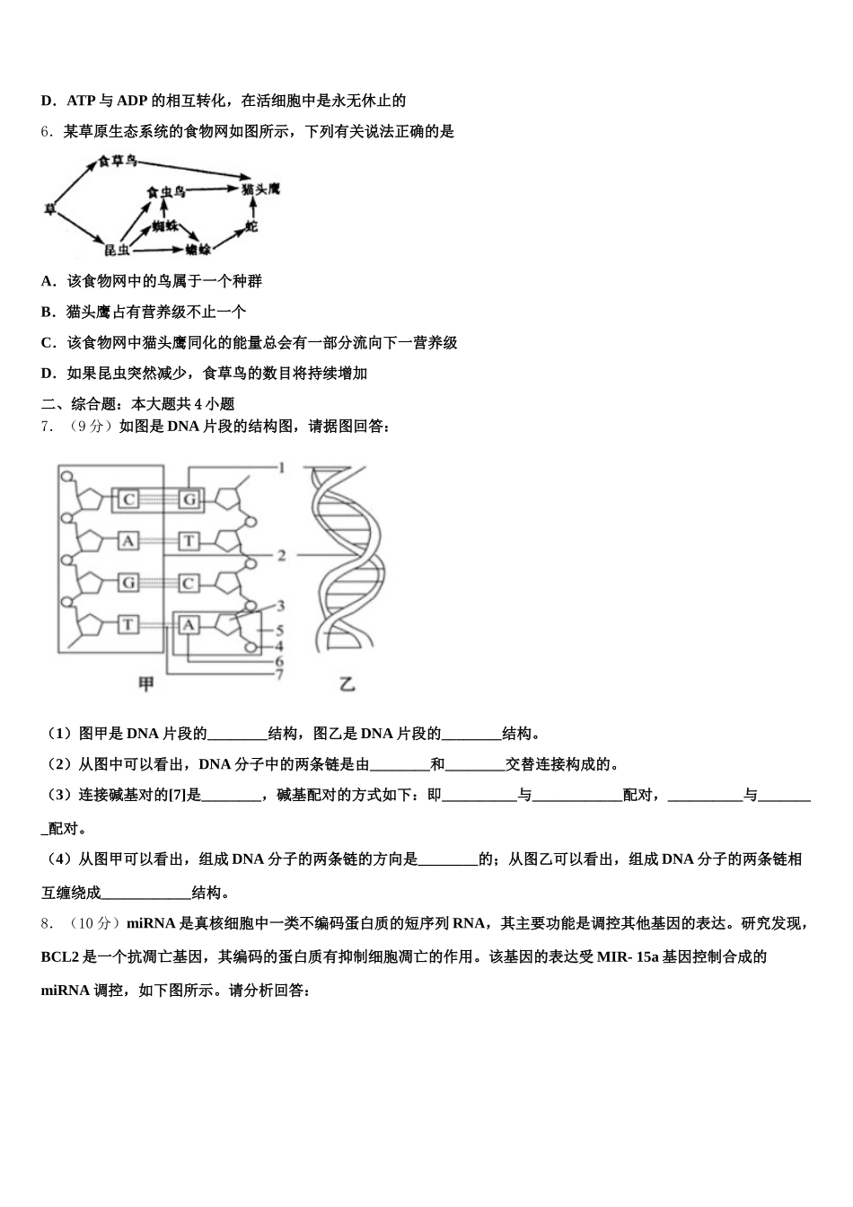 上海市比乐中学2024-2025学年生物高一下期末调研模拟试题含解析_第2页
