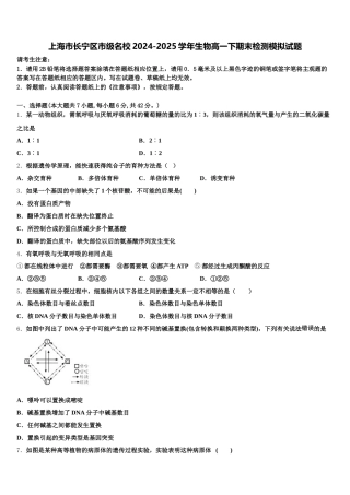 上海市长宁区市级名校2024-2025学年生物高一下期末检测模拟试题含解析