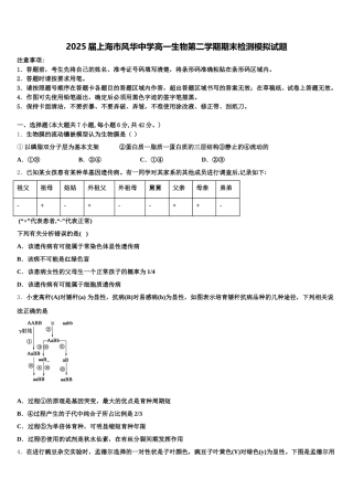 2025届上海市风华中学高一生物第二学期期末检测模拟试题含解析