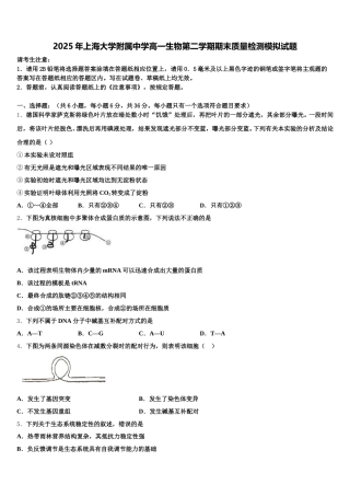 2025年上海大学附属中学高一生物第二学期期末质量检测模拟试题含解析