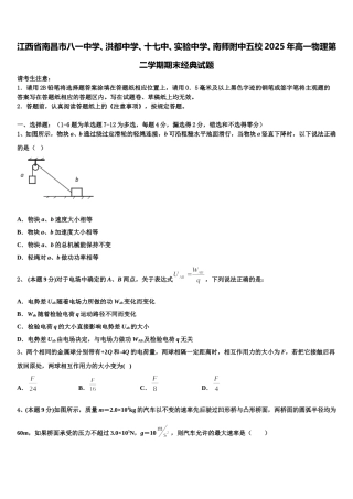 江西省南昌市八一中学、洪都中学、十七中、实验中学、南师附中五校2025年高一物理第二学期期末经典试题含解析
