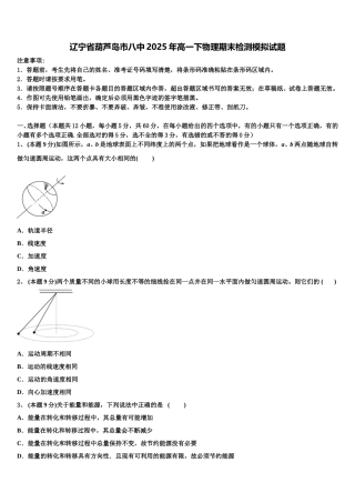 辽宁省葫芦岛市八中2025年高一下物理期末检测模拟试题含解析