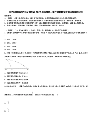 陕西省西安市西北大学附中2025年物理高一第二学期期末复习检测模拟试题含解析