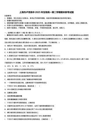 上海市卢湾高中2025年生物高一第二学期期末联考试题含解析