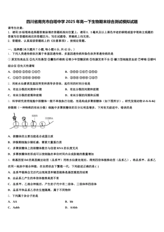 四川省南充市白塔中学2025年高一下生物期末综合测试模拟试题含解析