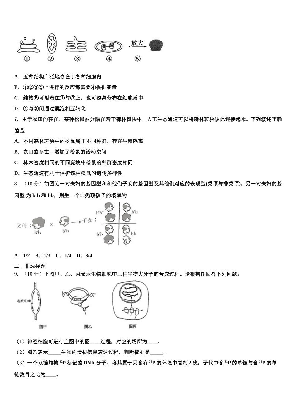 广安市重点中学2024-2025学年生物高一第二学期期末考试试题含解析_第2页
