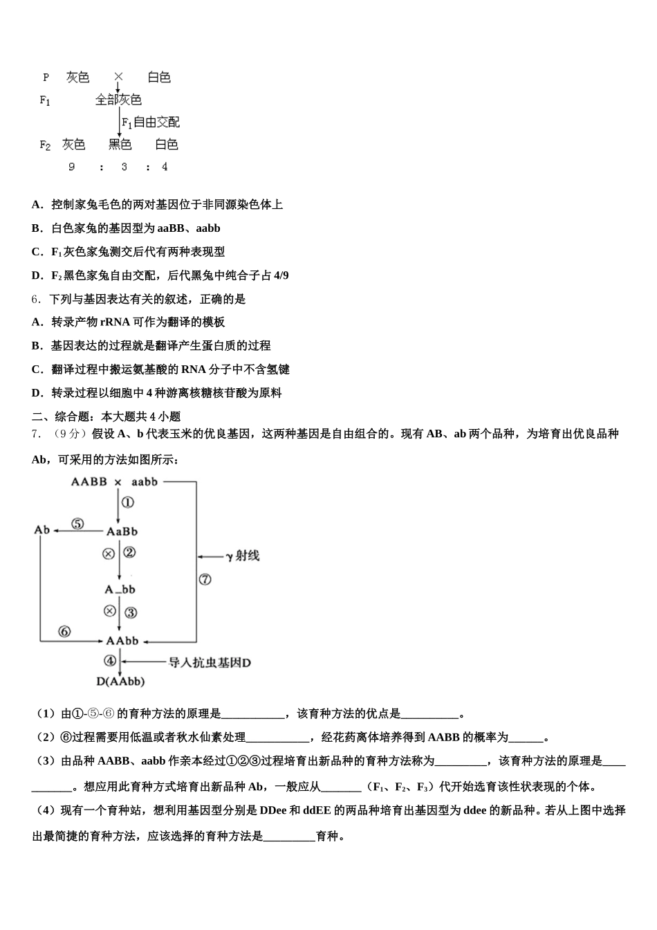 四川省西昌市2025届高一生物第二学期期末考试试题含解析_第2页