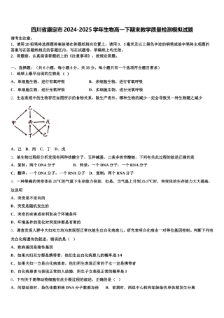 四川省康定市2024-2025学年生物高一下期末教学质量检测模拟试题含解析