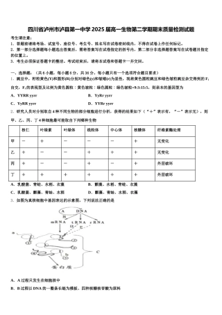 四川省泸州市泸县第一中学2025届高一生物第二学期期末质量检测试题含解析