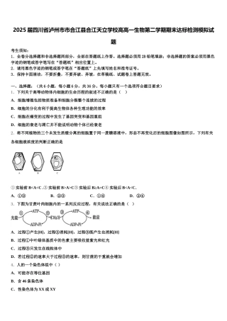 2025届四川省泸州市市合江县合江天立学校高高一生物第二学期期末达标检测模拟试题含解析