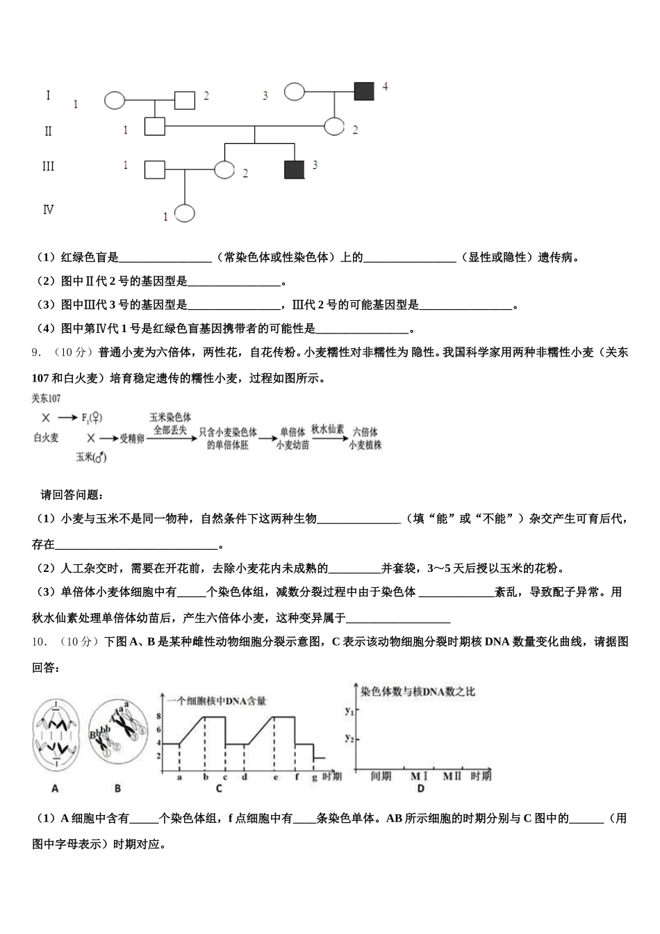 2024-2025学年四川省遂宁市射洪县生物高一下期末综合测试模拟试题含解析_第3页