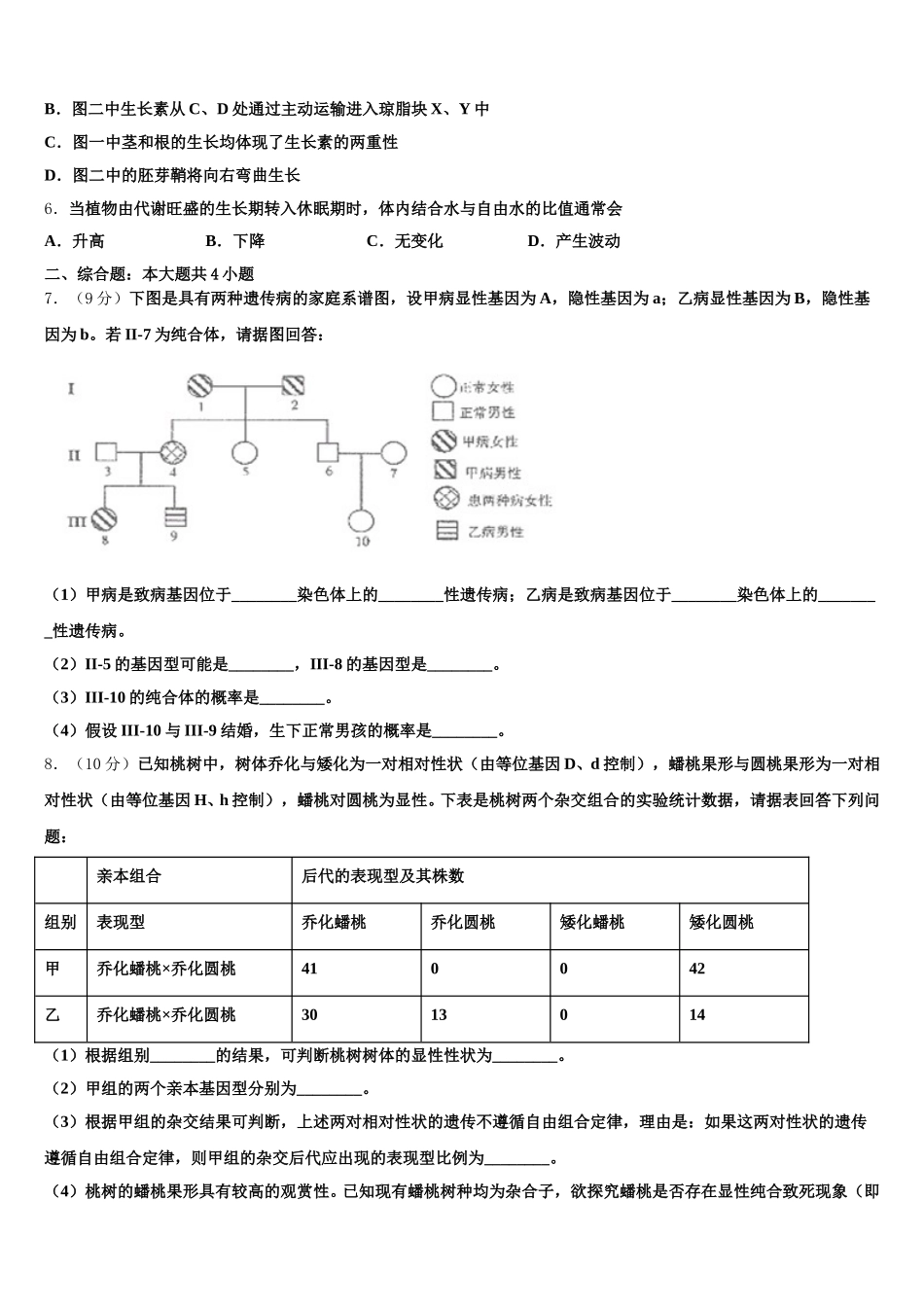 四川省广安市邻水实验学校2025届高一生物第二学期期末达标检测模拟试题含解析_第2页