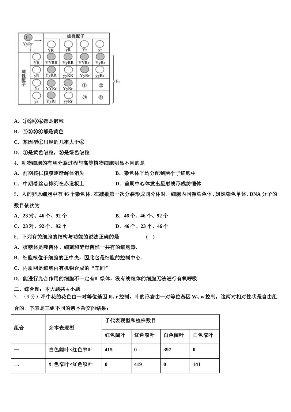四川省蓉城名校联盟高中2025年生物高一第二学期期末学业质量监测试题含解析_第2页