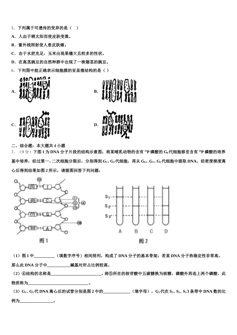 2025年四川省南充市第一中学生物高一下期末达标测试试题含解析_第2页