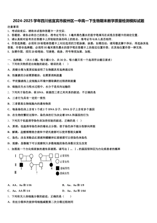 2024-2025学年四川省宜宾市叙州区一中高一下生物期末教学质量检测模拟试题含解析