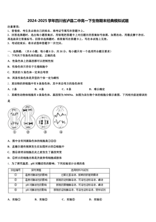 2024-2025学年四川省泸县二中高一下生物期末经典模拟试题含解析