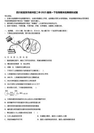 四川省宜宾市叙州区二中2025届高一下生物期末经典模拟试题含解析