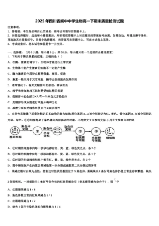 2025年四川省阆中中学生物高一下期末质量检测试题含解析