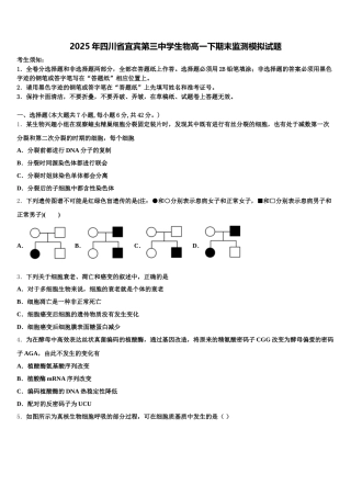 2025年四川省宜宾第三中学生物高一下期末监测模拟试题含解析