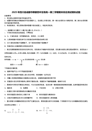 2025年四川省成都市郫都四中生物高一第二学期期末综合测试模拟试题含解析