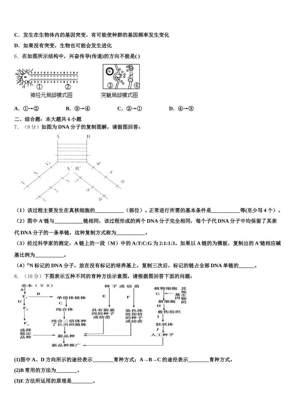2025届四川雅安中学生物高一下期末经典试题含解析_第2页