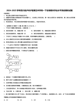 2024-2025学年四川省泸州泸县第五中学高一下生物期末学业水平测试模拟试题含解析