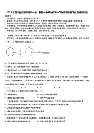 2025年四川省成都市龙泉一中、新都一中等九校高一下生物期末复习检测模拟试题含解析