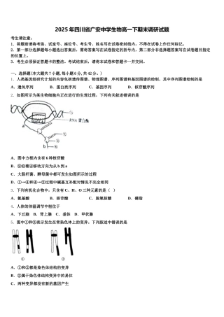 2025年四川省广安中学生物高一下期末调研试题含解析