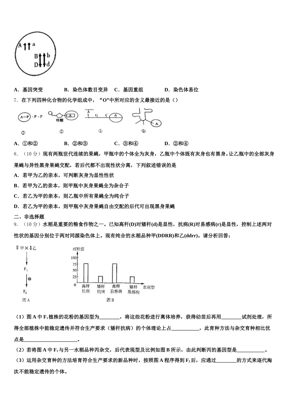 2025年四川省成都七中万达学校高一生物第二学期期末调研模拟试题含解析_第2页