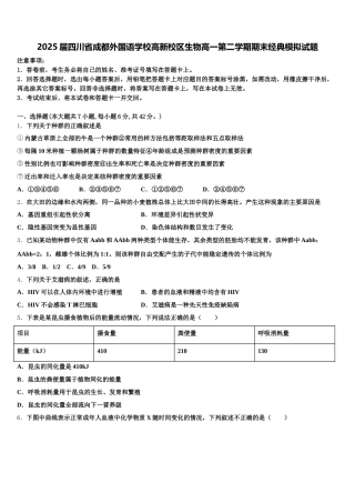2025届四川省成都外国语学校高新校区生物高一第二学期期末经典模拟试题含解析